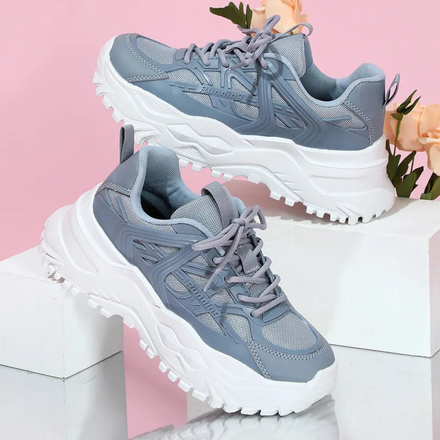 Clunky Sneaker Trend Thick Sole Mesh Surface Breathable Casual Sports Single Shoes Lace-up All Outdoor Fashion Shoes Women