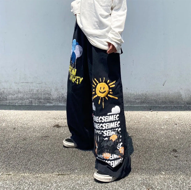 Hip Hop Women Graffiti Y2k Oversized Jeans Spring Autumn Pants Streetwear Fashion Vintage High Waist Wide Leg Casual Trousers