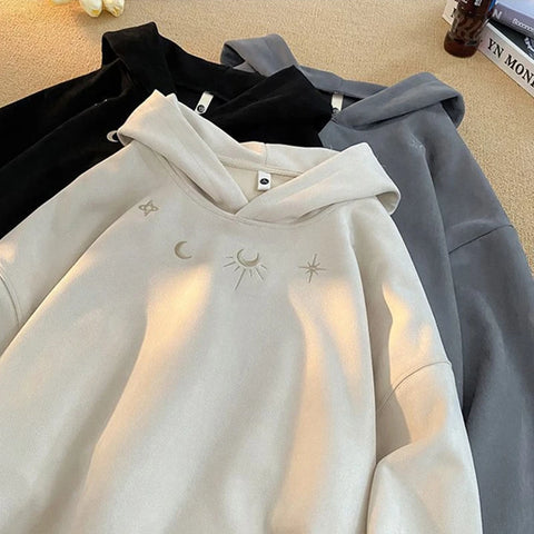 Men's hooded sweatshirt, oversized baggy sweater with Gothic star logo, American hip hop fashion sweatshirt, gray, winter