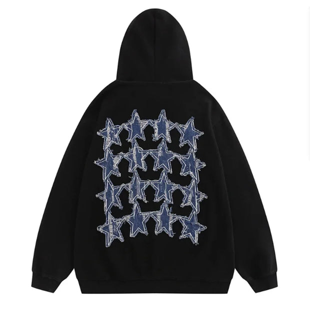 MWJQ American Retro Patch Embroidery Male Hooded Sweatershirt High Street Zipper Oversize Trend Black Casual Men's Tops 010204