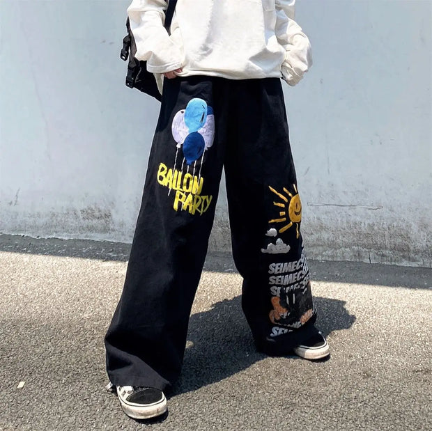 Hip Hop Women Graffiti Y2k Oversized Jeans Spring Autumn Pants Streetwear Fashion Vintage High Waist Wide Leg Casual Trousers