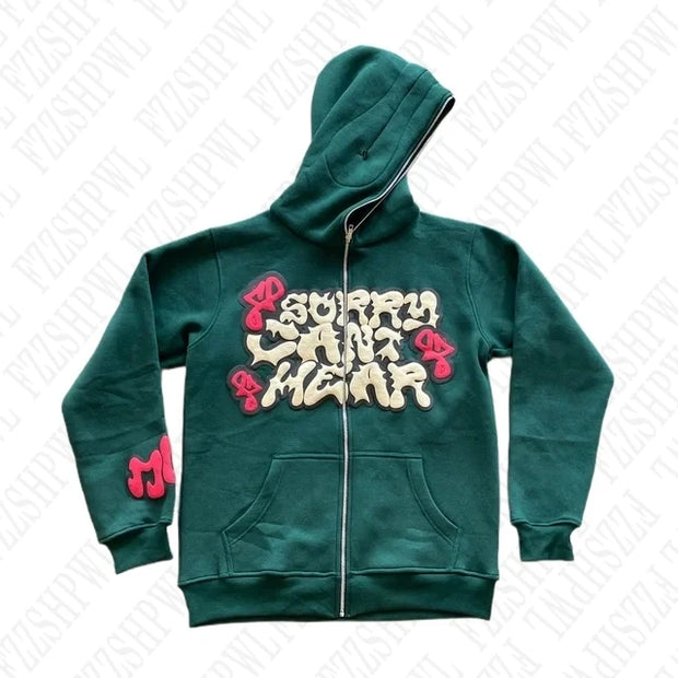 Y2k Harajuku Letter Print Coat Men Women Jacket Zip Hooded Sweatshirt Oversized Long Sleeve Zipper Top Casual Hoodies Streetwear
