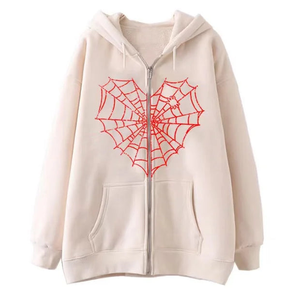 Love Print Street hip Hop Goth Harajuku Y2k black zipper hoodie Woman  coat hoodie