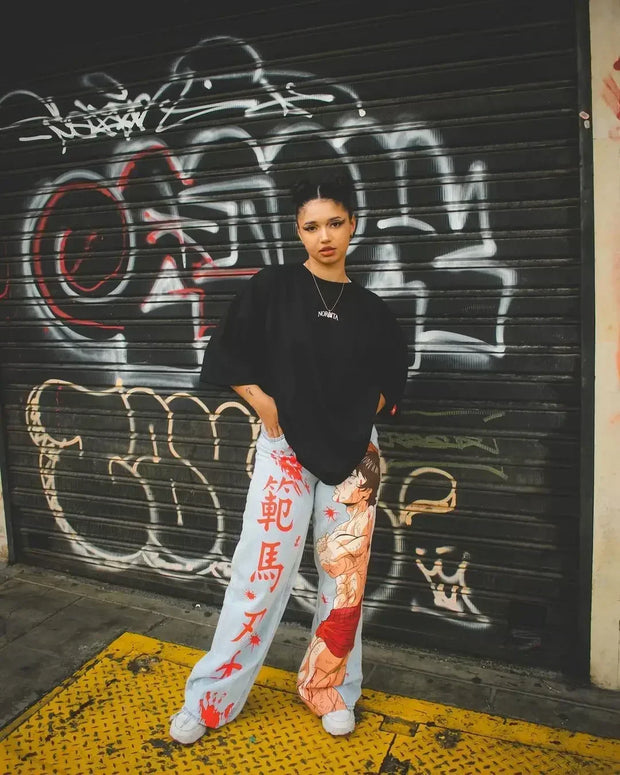 Harajuku Anime Graphic wide leg jeans High Waist Jeans Pants Women new Japanese Style Streetwear Y2K Jeans for Men Wide Trouser