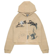 Y2K Rhinestone Cobweb Zip Up Oversized Sweatshirt 2022 Autumn Goth Hoodie Men Women Grunge Hooded Jacket Streetwear Y2K Clothing