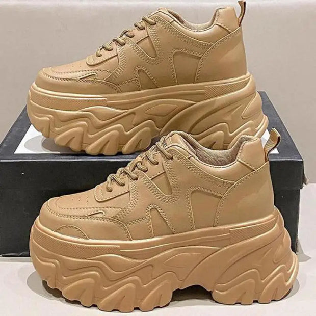 Pink Platform Sneakers Women Thick Sole Korean Chunky Sneakers 2025 Fashion Dad Shoes Woman Spring Height Increasing Sneakers
