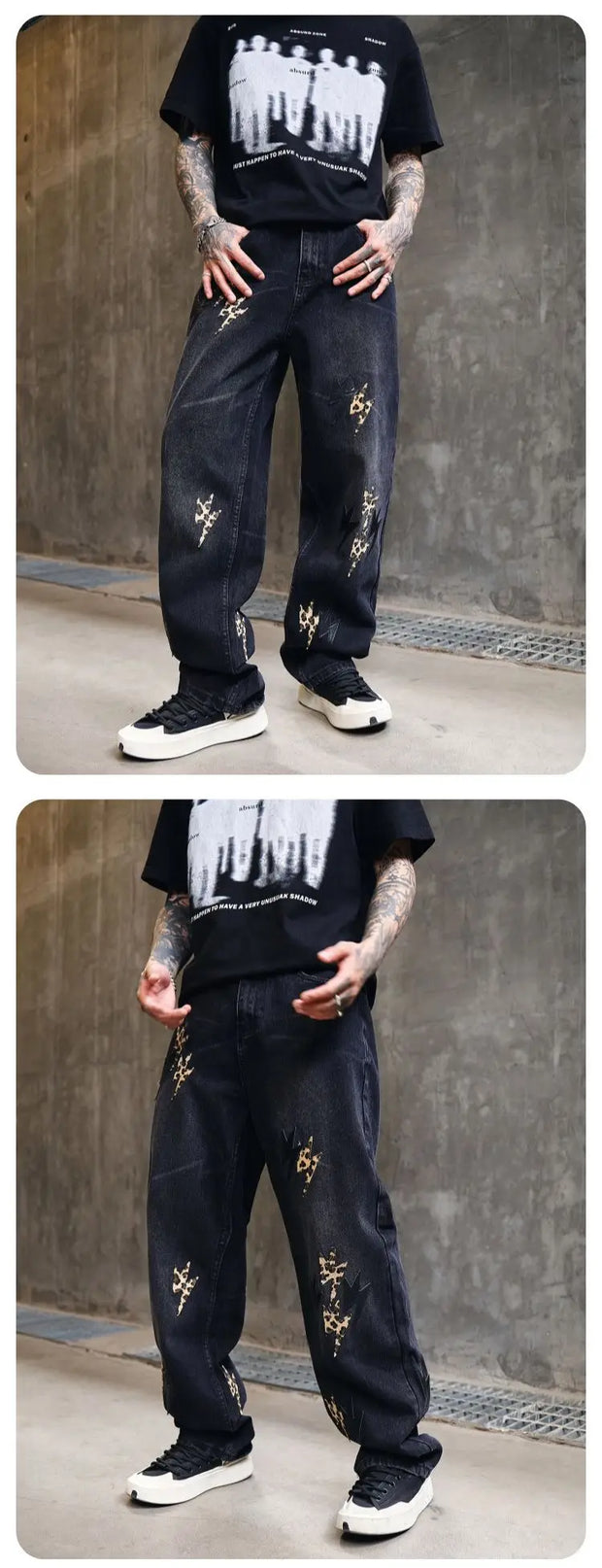 Trousers Straight Man Cowboy Pants with Print Men's Jeans Hip Hop Star Cotton 2025 Trend Stacked 90s Streetwear Y2k Vintage Kpop