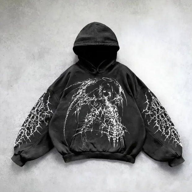 Retro Autumn New Ocean Eye Print Hoodie 2024 Street Harajuku Thickened Warm Loose Y2k Clothes Winter Clothes Women Goth