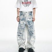 LUZHEN Vintage 3D Printed Jeans Personalized Original Designer Baggy Wide Leg Denim Pants Street High End American Male LZ6276