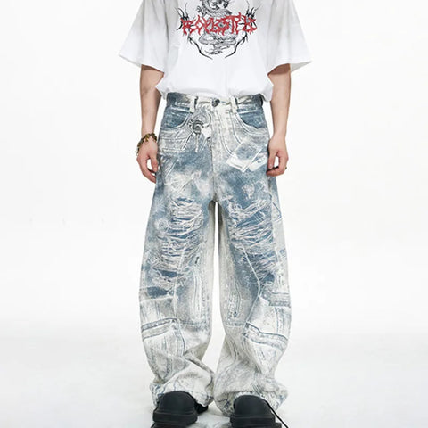 LUZHEN Vintage 3D Printed Jeans Personalized Original Designer Baggy Wide Leg Denim Pants Street High End American Male LZ6276