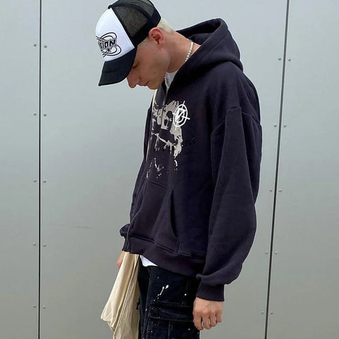 Y2K Rhinestone Cobweb Zip Up Oversized Sweatshirt 2022 Autumn Goth Hoodie Men Women Grunge Hooded Jacket Streetwear Y2K Clothing
