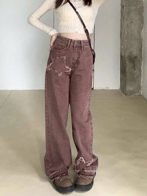 American Retro Ripped Wide Legs 2024 New Women's Autum Fashion Trendy Narrow Straight Pants