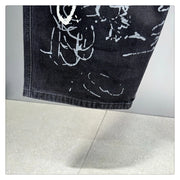 American Hip Hop Baggy Jeans Mens Clothing Streetwear Paint Graffiti Black Skateboard Street Dance Pants Kpop Denim Trousers