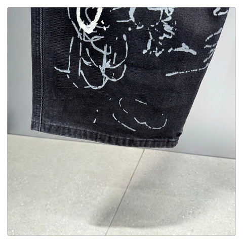 American Hip Hop Baggy Jeans Mens Clothing Streetwear Paint Graffiti Black Skateboard Street Dance Pants Kpop Denim Trousers