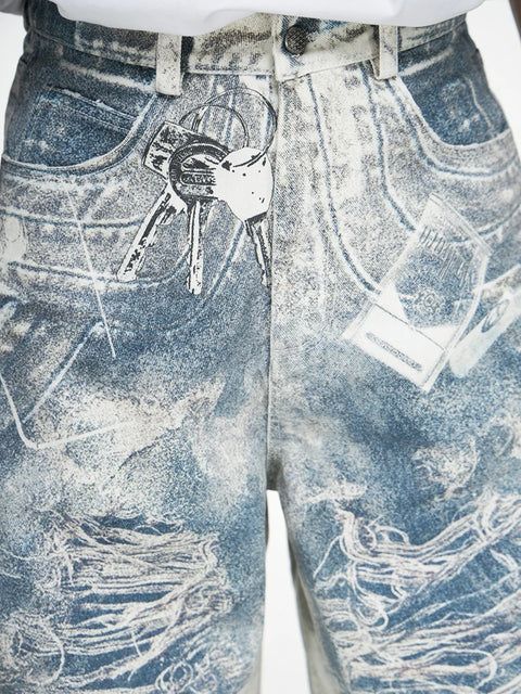 LUZHEN Vintage 3D Printed Jeans Personalized Original Designer Baggy Wide Leg Denim Pants Street High End American Male LZ6276