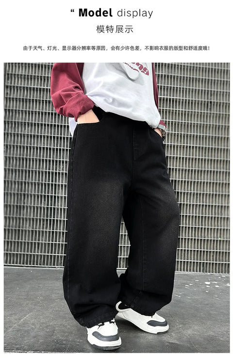 Hot Sale Kids Fashion Jeans With Cartoon For Boys Luxury Clothing Denim Pants Elegant Teenage Child Straight Fit Jeans Trousers