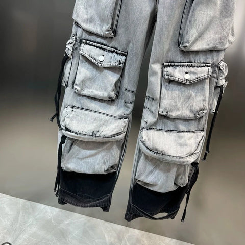 DEAT Fashion Gradient Multiple Pockets Design Jeans Women's Single Button High Waist Denim Pants 2025 Spring Female New 11XX4925