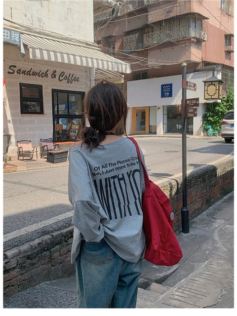 T-Shirts Women Off-shoulder Loose Fit Lazy Style All-match Young Students High Street Korean Fashion Spring Daily Tops Trendy