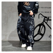 American Hip Hop Baggy Jeans Mens Clothing Streetwear Paint Graffiti Black Skateboard Street Dance Pants Kpop Denim Trousers