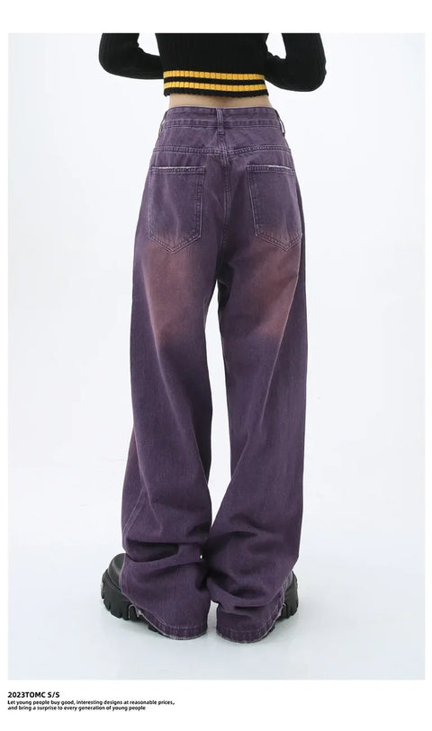 Loose Straight Leg Denim Wide Leg Pants Women's Style Washed out Vintage Colored Jeans Spring Summer Casual Female Clothing