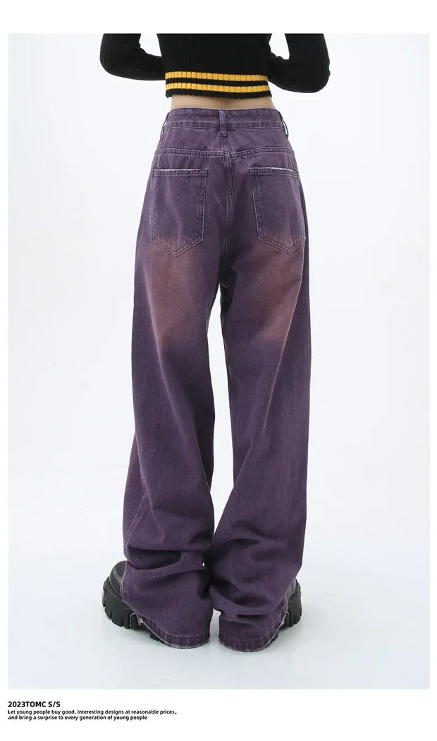 Loose Straight Leg Denim Wide Leg Pants Women's Style Washed out Vintage Colored Jeans Spring Summer Casual Female Clothing