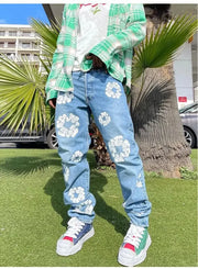 Korean Style Fashionable Embroidery Slim Fit Men's Jeans Casual Versatile Draped Straight Leg Denim Pants From China