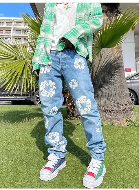 Korean Style Fashionable Embroidery Slim Fit Men's Jeans Casual Versatile Draped Straight Leg Denim Pants From China