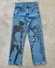Harajuku Anime Graphic wide leg jeans High Waist Jeans Pants Women new Japanese Style Streetwear Y2K Jeans for Men Wide Trouser