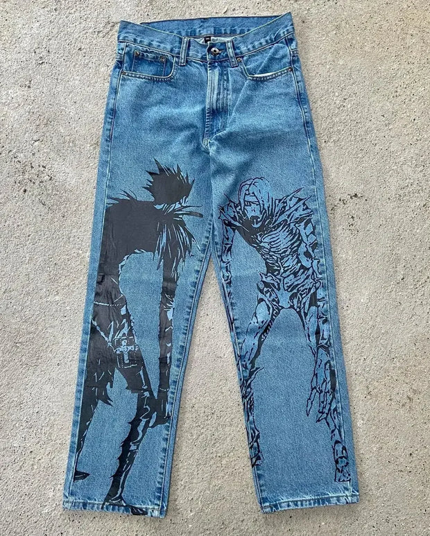 Harajuku Anime Graphic wide leg jeans High Waist Jeans Pants Women new Japanese Style Streetwear Y2K Jeans for Men Wide Trouser