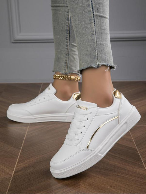 Women's Fashionable PU Leather Lace-Up Sneakers