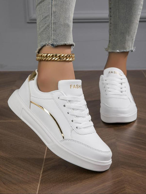 Women's Fashionable PU Leather Lace-Up Sneakers