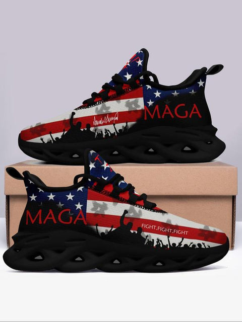 Men's Flag & President Print Lace-Up Running Sneakers