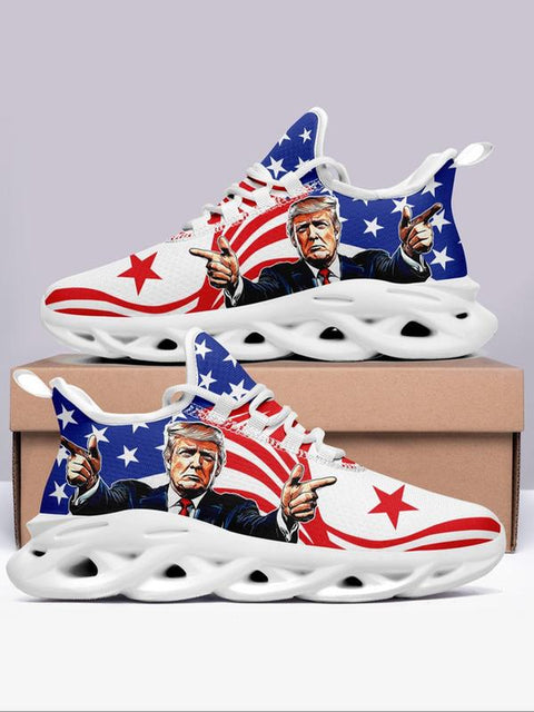 Men's Flag & President Print Lace-Up Running Sneakers