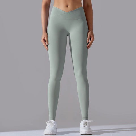 Crossover Waist Women Yoga Leggings Hips Lifting Gym Leggings Seamless Sport Pants High Waist Fitness Leggings Workout Running
