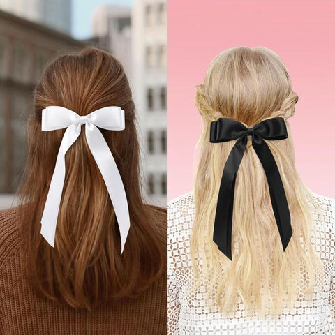 Silky Satin Long Tail Hair Bows - 4Pcs Set