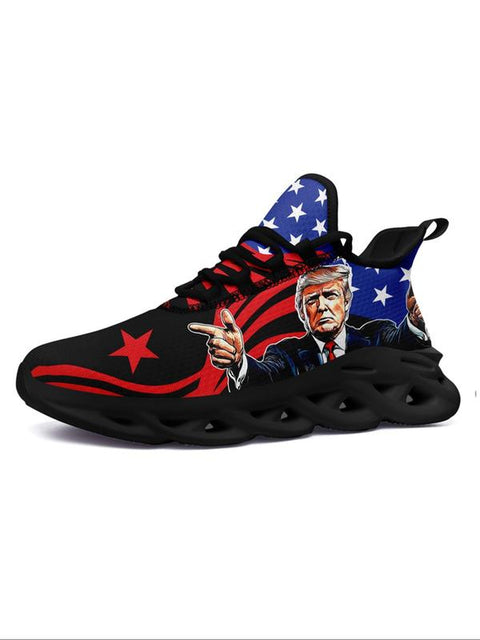 Men's Flag & President Print Lace-Up Running Sneakers