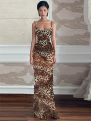 Women's Leopard Print Backless Halter Mermaid Dress