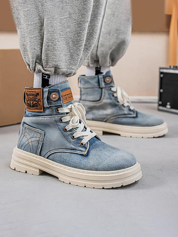 Men's Stylish Denim Lace-Up Ankle Boots