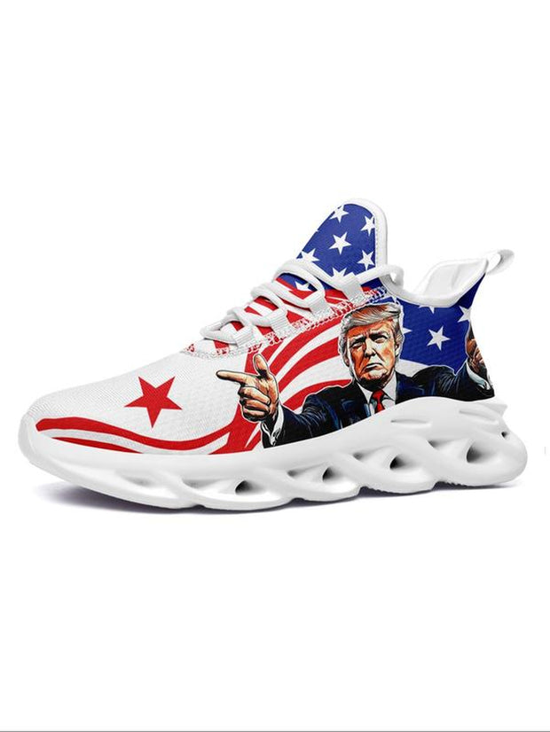 Men's Flag & President Print Lace-Up Running Sneakers