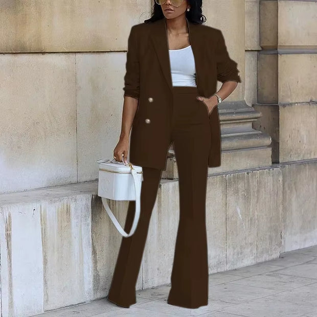 2025 Women’s Solid Color Casual Fashion Suit with Bell Bottoms – Western-Inspired Stylish Set