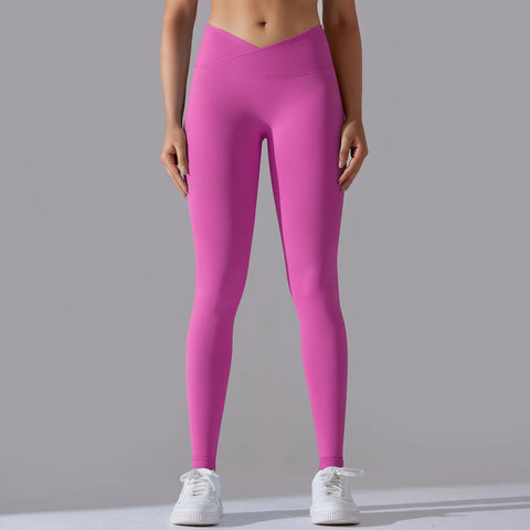 Crossover Waist Women Yoga Leggings Hips Lifting Gym Leggings Seamless Sport Pants High Waist Fitness Leggings Workout Running