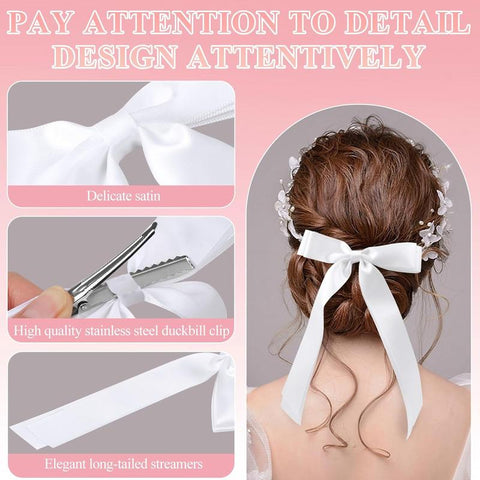 Silky Satin Long Tail Hair Bows - 4Pcs Set