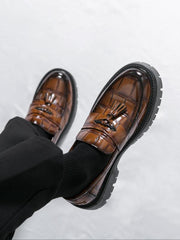 Men’s Fashionable Tassel Decor Dress Shoes – Comfortable Casual Platform Loafers for Daily Wear & Business Style