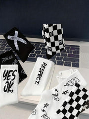 Chic Check & Letter Crew Socks